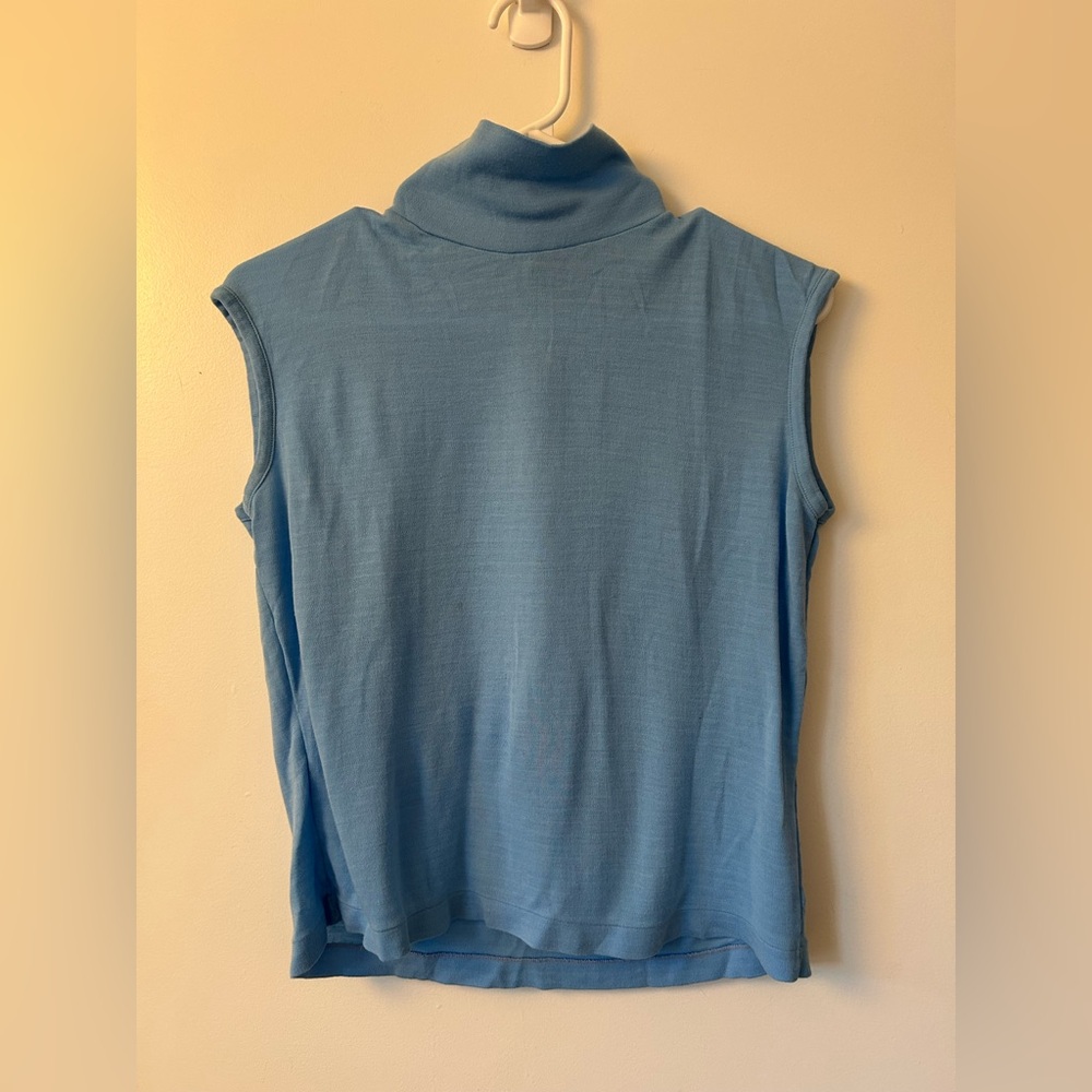 Sleeveless Blue Turtleneck Top